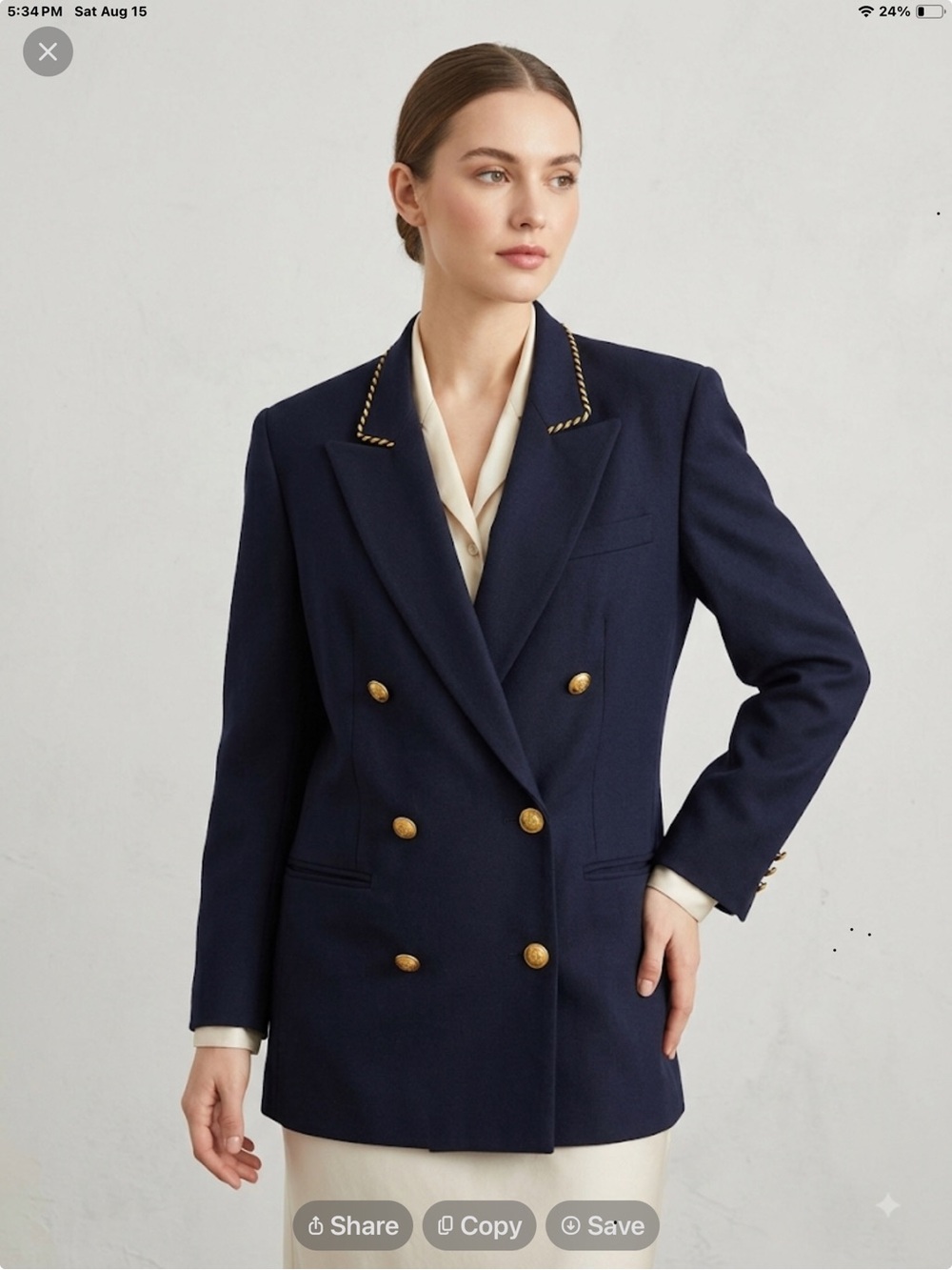 Vintage 80s Navy Double-Breasted Blazer Gold Buttons Size 6